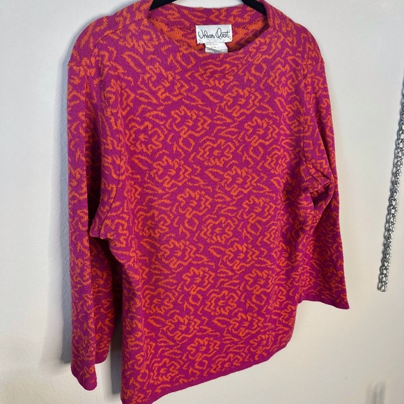 Vintage 1980s Funky Abstract Floral Print Knit Slinky Stretch Sweater size L - Picture 2 of 5